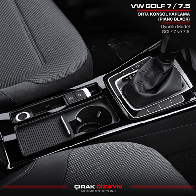 Volkswagen Golf 7 ve 7.5 Uyumlu Piano Black Orta Konsol Kaplama