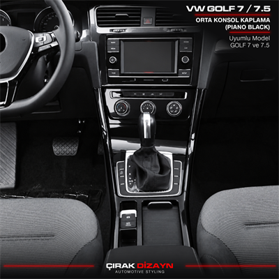 Volkswagen Golf 7 ve 7.5 Uyumlu Piano Black Orta Konsol Kaplama
