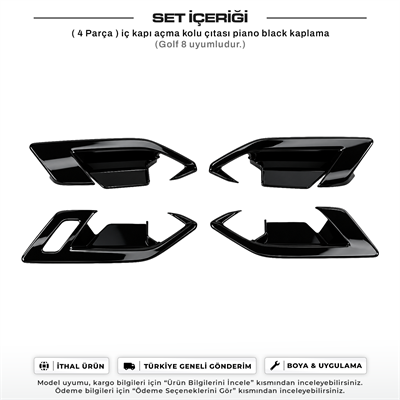 Volkswagen Golf 8 ve 8.5 Uyumlu Piano Black Kapı Açma Kolu Çıta Kaplama
