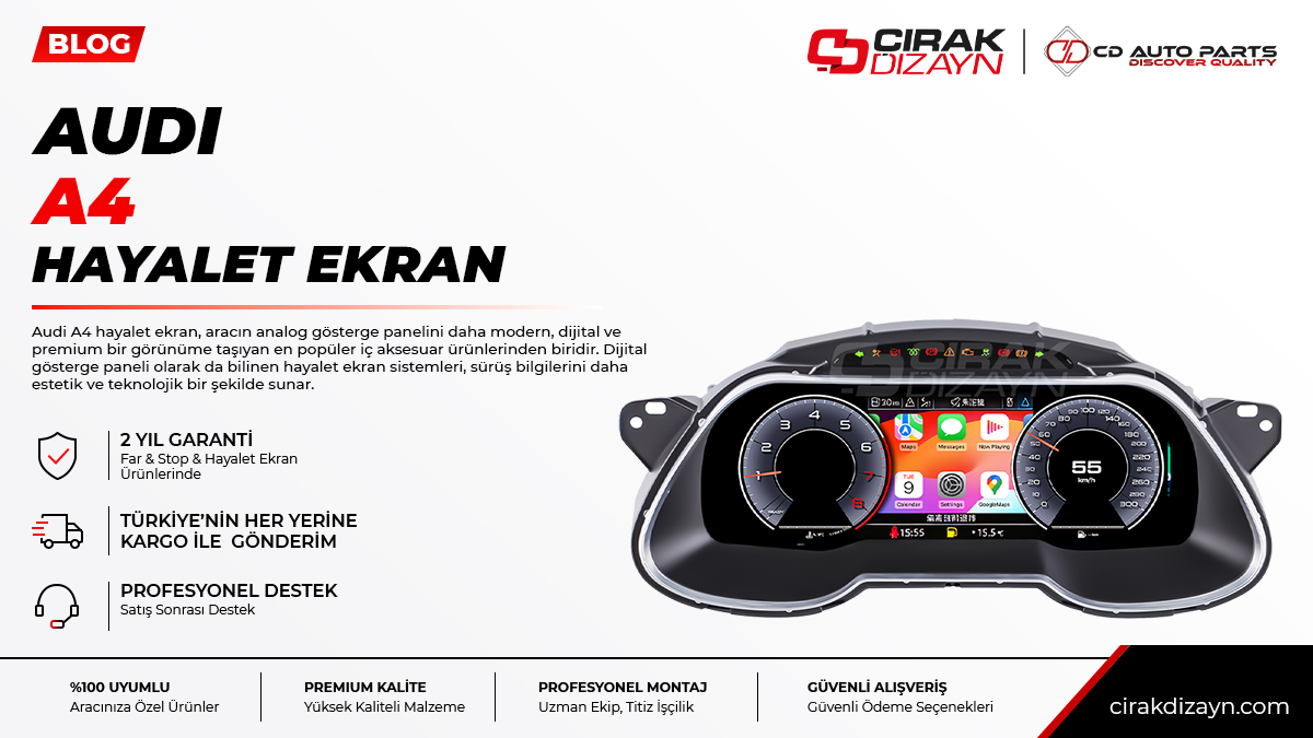 audi a4 hayalet ekran,audi a4 dijital gösterge,audi a4 araç ekranı,audi a4 iç aksesuar,hayalet ekran antalya,dijital ekran montaj,multimedya ekran,oto aksesuar antalya,çırak dizayn