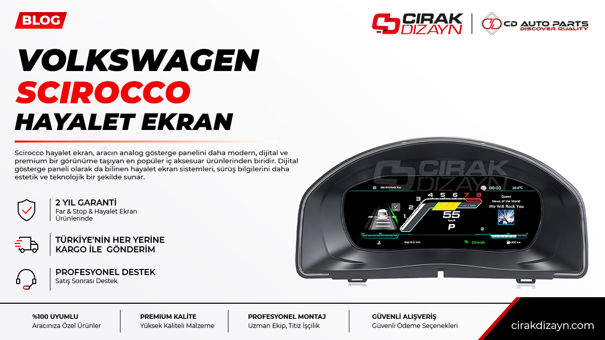 scirocco hayalet ekran,scirocco dijital gösterge,scirocco araç ekranı,scirocco iç aksesuar,hayalet ekran antalya,dijital ekran montaj,multimedya ekran,oto aksesuar antalya,çırak dizayn