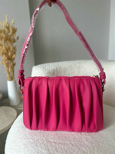 Pembe Plise Detaylı Omuz & Askılı Çanta