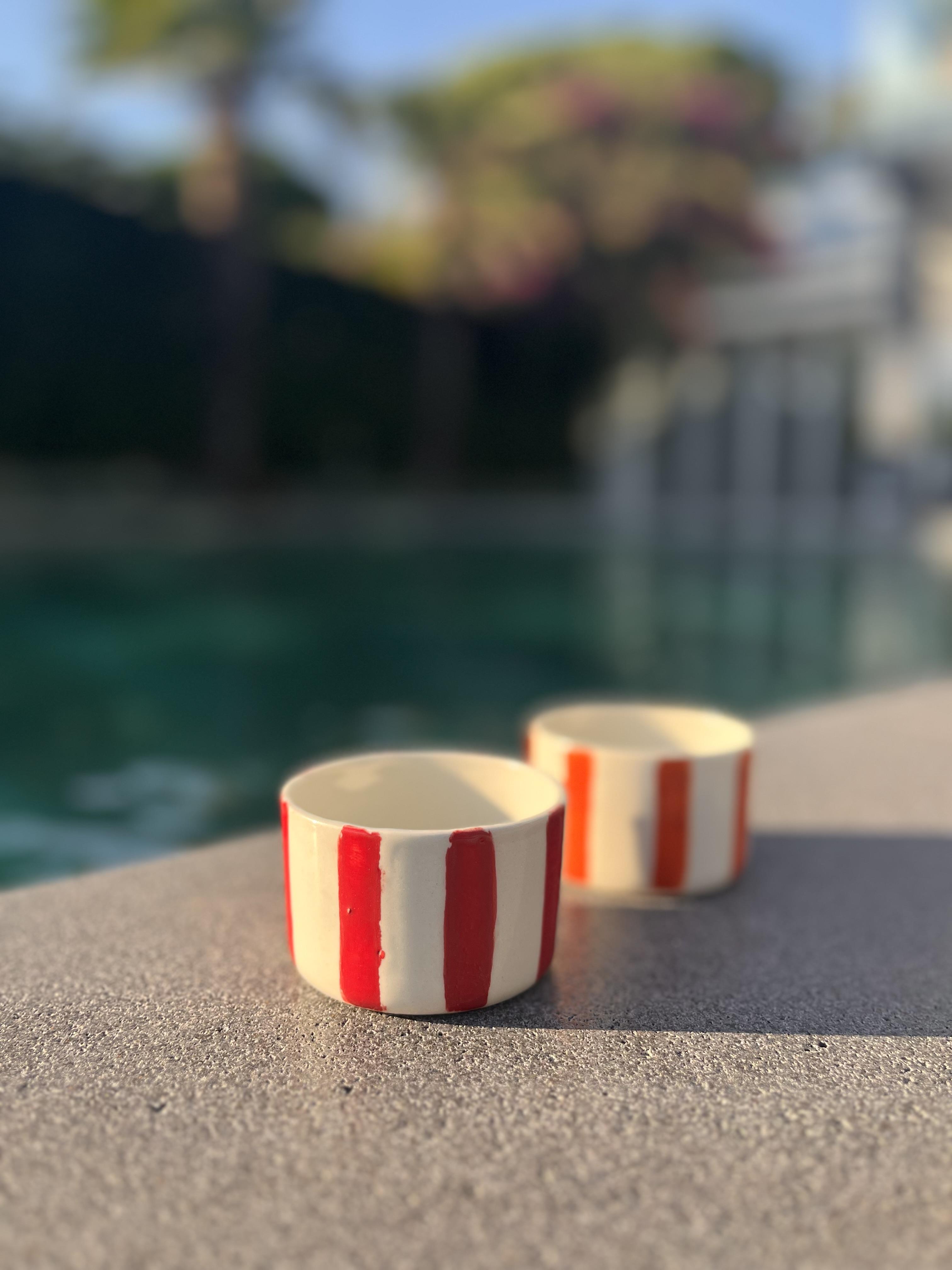 Dikey Çizgili Espresso&Double Espresso Bardak- Kırmızı