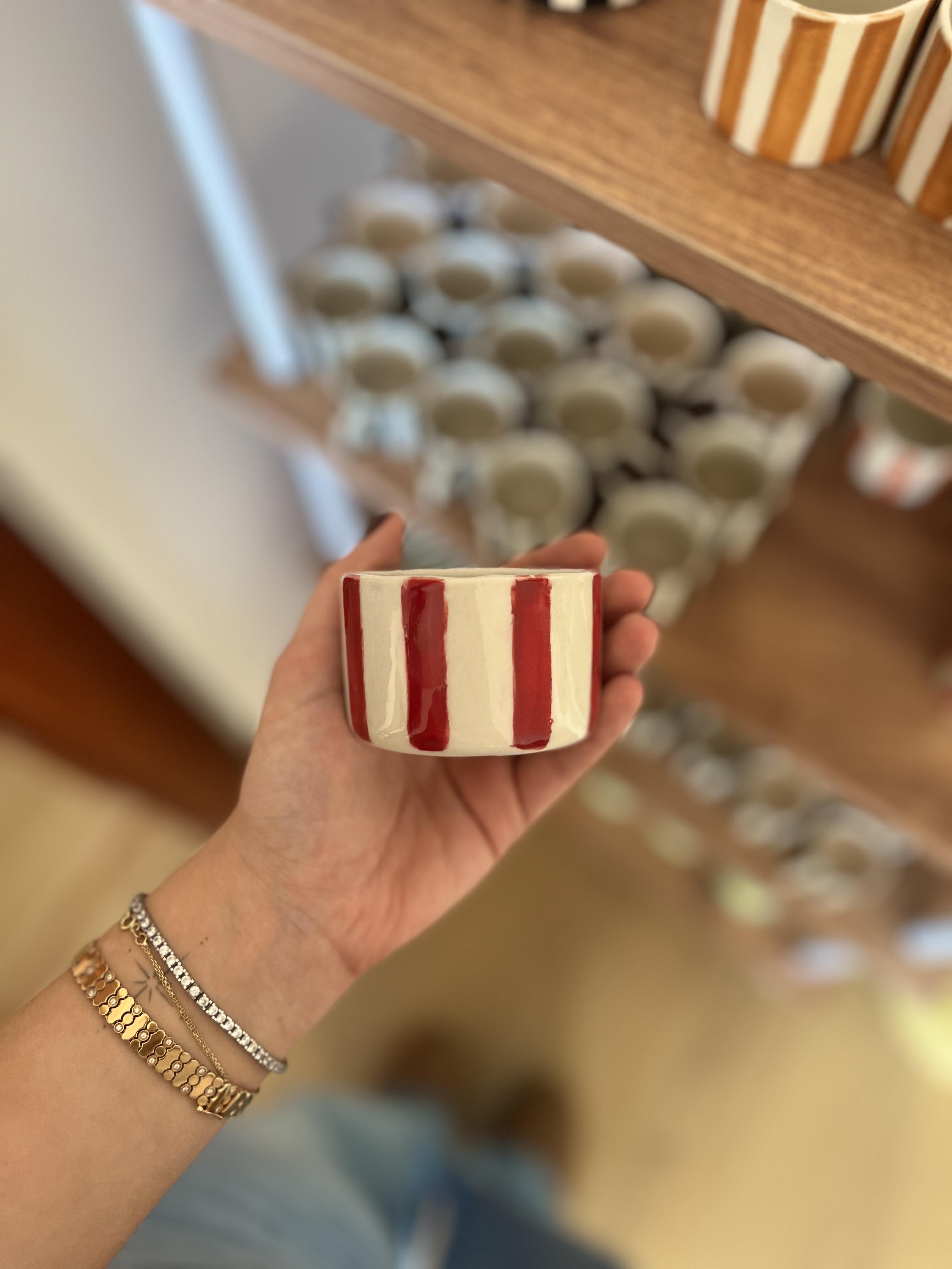 Dikey Çizgili Espresso&Double Espresso Bardak- Kırmızı