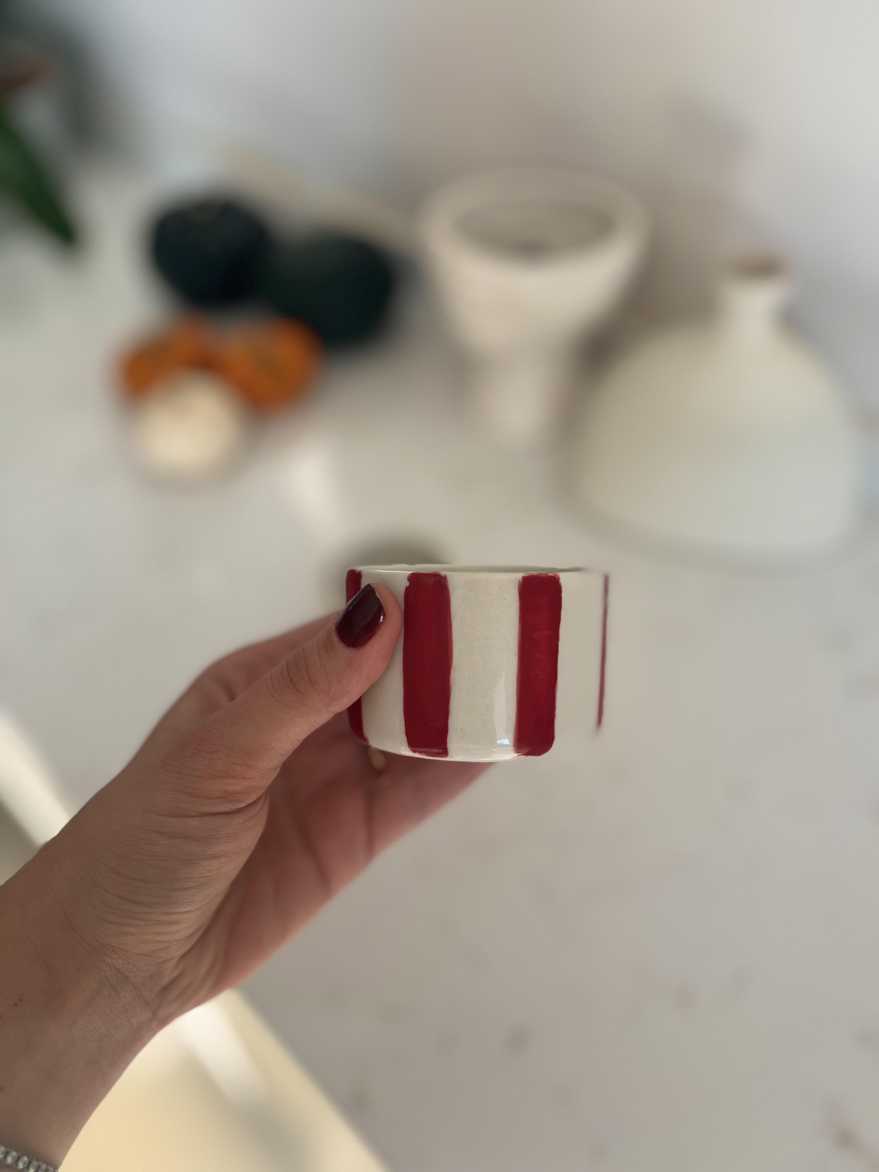 Dikey Çizgili Espresso&Double Espresso Bardak- Kırmızı
