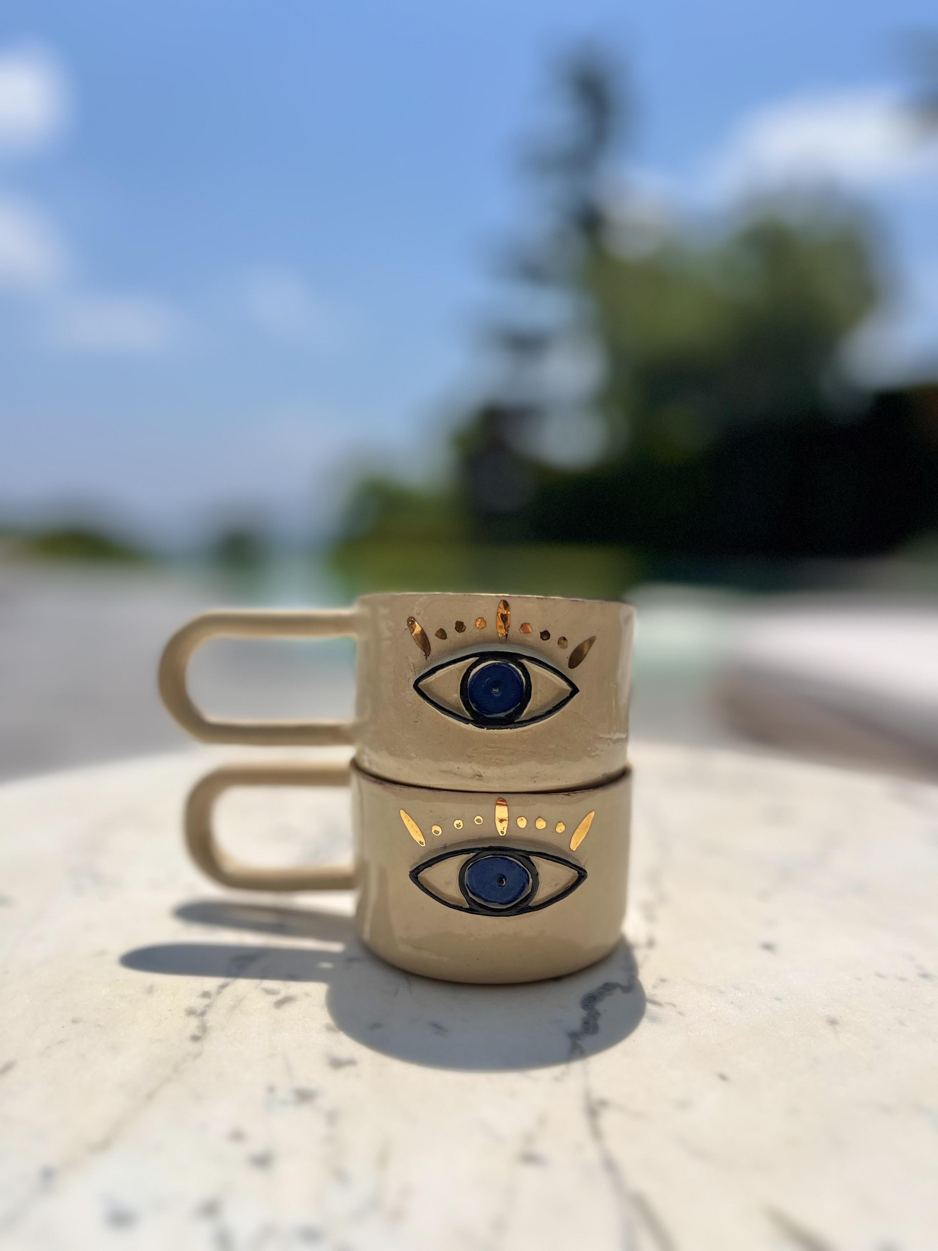 Evil Eye Stoneware Espresso Bardak