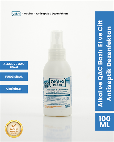 Bioxi® Alkol ve QAC Bazlı El ve Cilt Antiseptik Dezenfektan 100 Ml | Güvenli ve Etkili Koruma