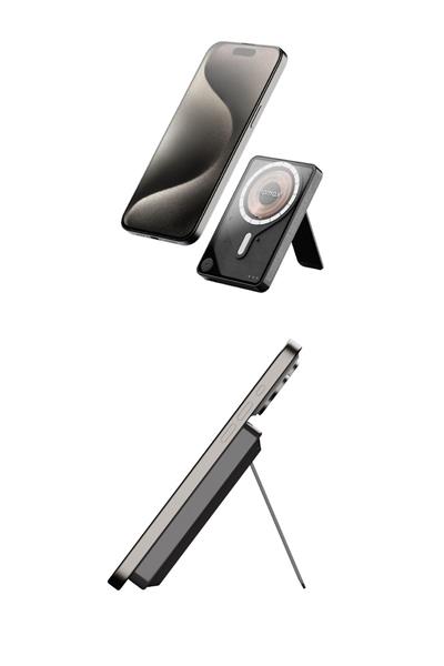 1-Power X Pro+ Magnetic Wireless Battery Pack (10000mAh) with Stand and Built-in USB-C Cable (Black)