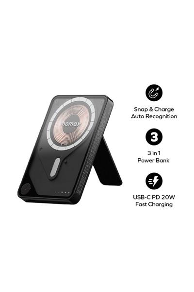 1-Power X Pro Magnetic Wireless Battery Pack (5000mAh) with Stand and Built-in USB-C Cable (White)