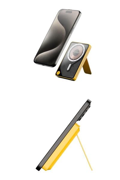1-Power X Pro+ Magnetic Wireless Battery Pack (10000mAh) with Stand and Built-in USB-C Cable (Yellow