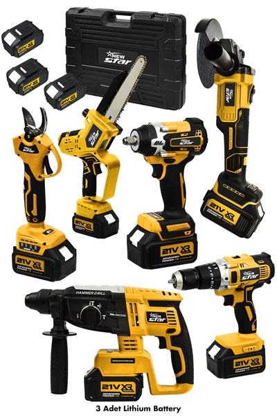 New Star 6'LI SET hilti+taşlama+somun s+vidalama+bağ makası+budama sarı