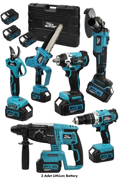 New Star 6'LI SET hilti+taşlama+somun s+vidalama+bağ makası+budama mavi