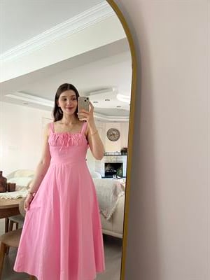 Pembe  Askılı Astarlı Elbise