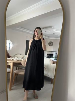 Siyah Boyundan Bağlamalı Modal Elbise
