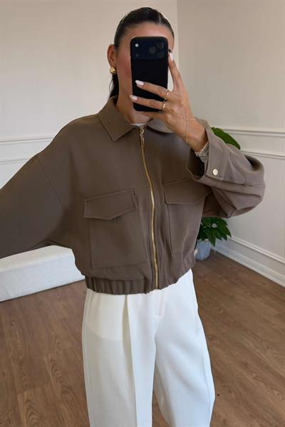 CROP BLAZER CEKET - KAHVE