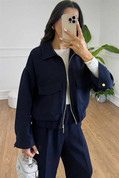CROP BLAZER CEKET - LACİVERT