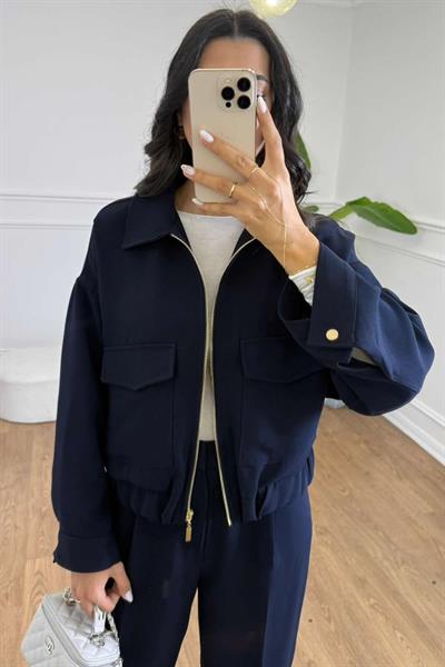 CROP BLAZER CEKET - LACİVERT
