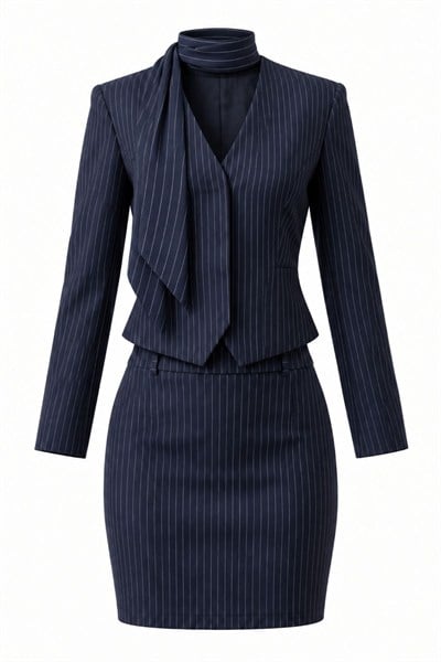FULAR DETAYLI FİT BLAZER CEKET ETEK TAKIM 