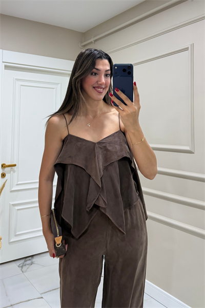 KAHVE ASKILI BLUZ PANTOLON TAKIM 