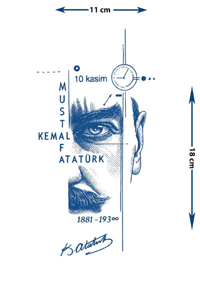 “Atatürk Portre ve 10 Kasım Dövmesi – Sonsuz Miras Tasarımı 1 Ay Kalıcı & Yarı Kalıcı Dövme