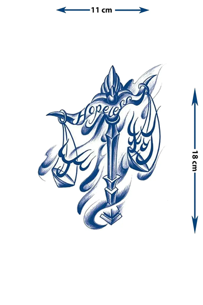 Adalet Terazisi ve Kaligrafik Yazı Detaylı Mistik Tattoo - Yarı Kalıcı / 1 Ay Kalıcı