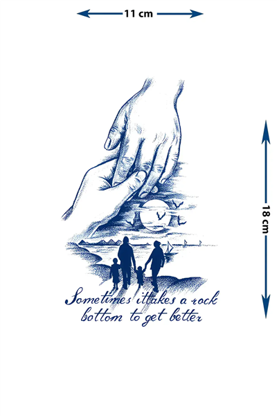 Aile ve Bağlılık Temalı Gün Batımı Manzaralı Tattoo - Yarı Kalıcı / 1 Ay Kalıcı