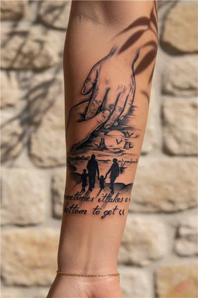 Aile ve Bağlılık Temalı Gün Batımı Manzaralı Tattoo - Yarı Kalıcı / 1 Ay Kalıcı