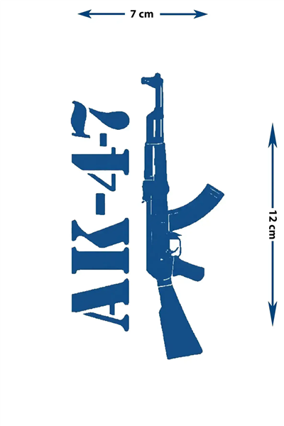 AK-47 Silüeti ve Tipografi Yarı Kalıcı Dövme / 1 Ay Kalıcı - İkonik ve Güçlü Temalı Geçici Dövme