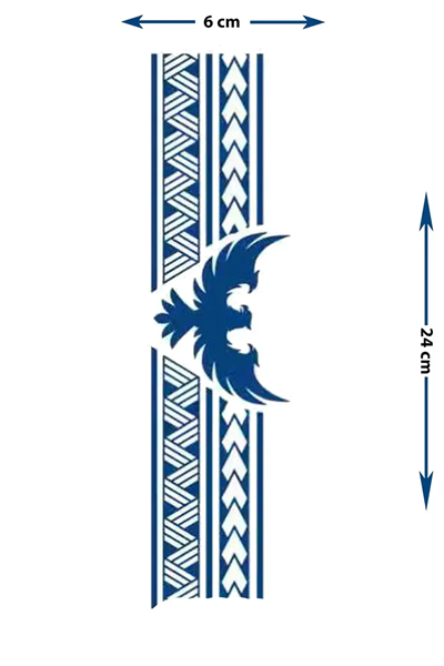 Anka Kuşu Geometrik Şerit Yarı Kalıcı Dövme / 1 Ay Kalıcı - Phoenix Silüetli ve Tribal Desenli Geçici Bacak Dövmesi