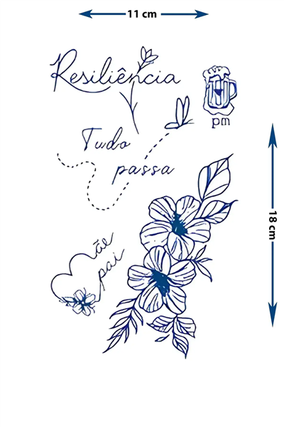 Anlamlı El Yazısı Mesajlar ve Floral Figürlü Minimalist Set Tattoo - Yarı Kalıcı / 1 Ay Kalıcı