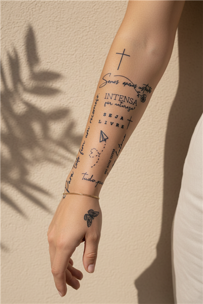 Anlamlı El Yazısı Metinler ve Minimalist Figürler Detaylı Sanatsal Tattoo - Yarı Kalıcı / 1 Ay Kalıcı