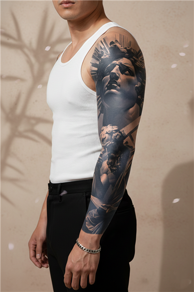 Antik Heykel ve Klasik Sanat Figürlü Tam Kol Kaplama Tattoo - Yarı Kalıcı / 1 Ay Kalıcı
