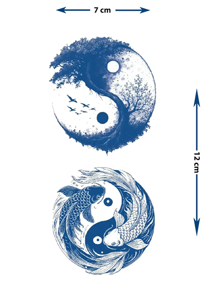 Aslan ve Anka Kuşu Yin Yang Yarı Kalıcı Dövme / 1 Ay Kalıcı - Güç ve Yeniden Doğuş Temalı Geçici Dövme