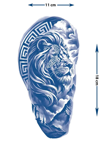 Aslan ve Geometrik Tasarım Dövmesi – Güç ve Liderlik Sembolü 1 Ay Kalıcı & Yarı Kalıcı Dövme