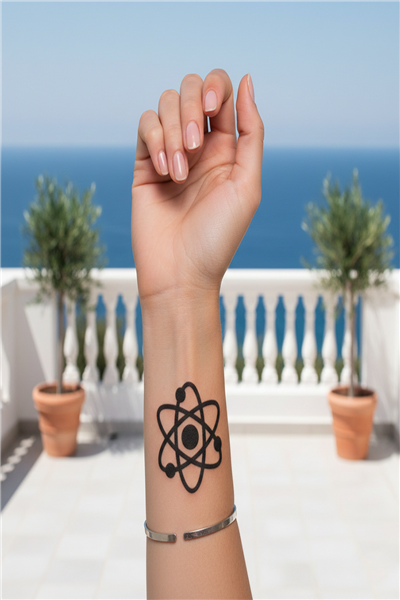 Atom Sembolü Yarı Kalıcı Dövme / 1 Ay Kalıcı - Bilim ve Teknoloji Temalı Minimalist Geçici Dövme