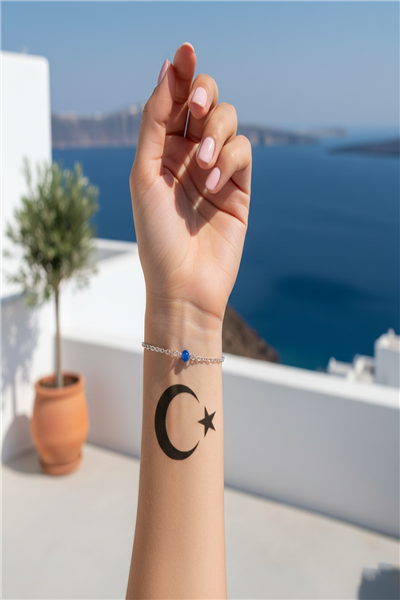 Ay Yıldız Bayrak Sembolü Yarı Kalıcı Dövme / 1 Ay Kalıcı - Türk Bayrağı Temalı Minimalist Geçici Dövme
