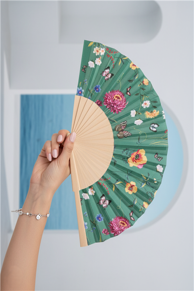 Bambu Yelpaze  Çiçek Desenli Katlanır El Yelpazesi Sakura Floral Hediyelik