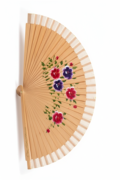 Bambu Yelpaze Doğal Ahşap Çiçek Desenli Katlanır El Yelpazesi Hediyelik