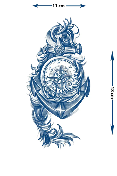 Barok Tarzı Pusula ve Görkemli Çapa Dövmesi - Yarı Kalıcı / 1 Ay Kalıcı Tattoo