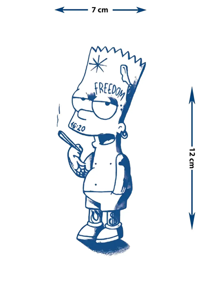 Bart Simpson Freedom Temalı Yarı Kalıcı Dövme / 1 Ay Kalıcı - Graffiti ve Pop Art Geçici Dövme