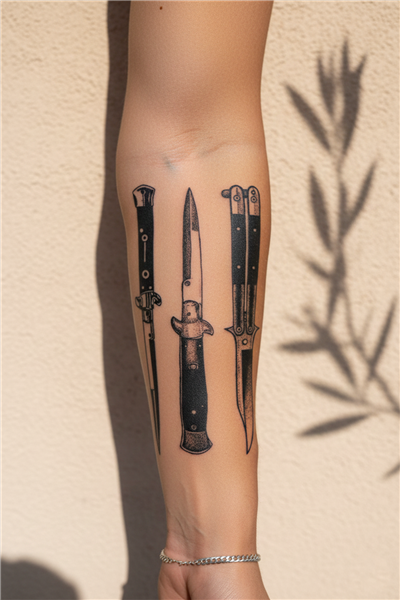 Bıçak Tasarımları Dövmesi – Stiletto, Switchblade ve Kelebek Bıçak 1 Ay Kalıcı & Yarı Kalıcı Dövme