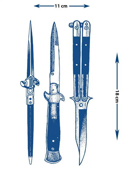 Bıçak Tasarımları Dövmesi – Stiletto, Switchblade ve Kelebek Bıçak 1 Ay Kalıcı & Yarı Kalıcı Dövme
