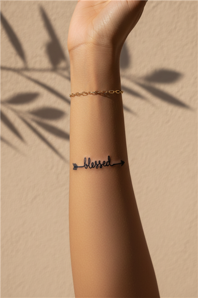 Blessed Yazı ve Ok Dövmesi – Minimalist Estetik Tasarım 1 Ay Kalıcı & Yarı Kalıcı Dövme