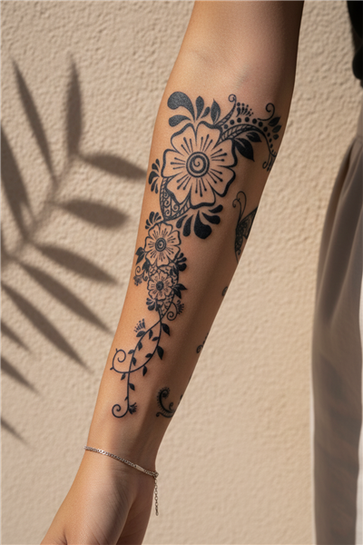 Çiçek Sarmaşığı ve Floral Desenli Dövme - Yarı Kalıcı / 1 Ay Kalıcı Tattoo