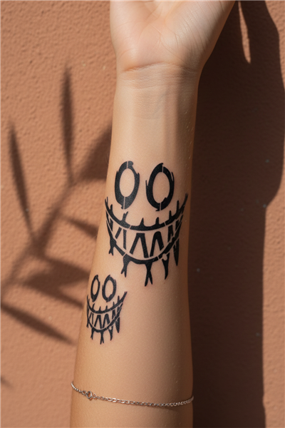 Crazy Smile Grafik Sanat Tasarımlı Minimalist Kol ve Bilek Dövmesi - 1 Ay Kalıcı