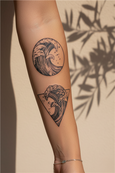 Dalga ve Geometrik Form Dövme - Yarı Kalıcı / 1 Ay Kalıcı Tattoo