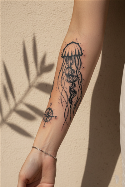Deniz Anası ve Minimal Pusula Dövme - Yarı Kalıcı / 1 Ay Kalıcı Tattoo