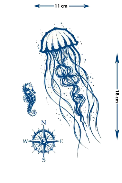 Deniz Anası ve Minimal Pusula Dövme - Yarı Kalıcı / 1 Ay Kalıcı Tattoo