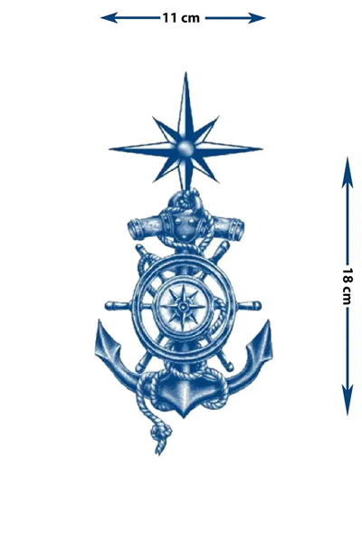 Denizci Pusulası ve Çapa Detaylı Dümen Dövmesi - Yarı Kalıcı / 1 Ay Kalıcı Tattoo