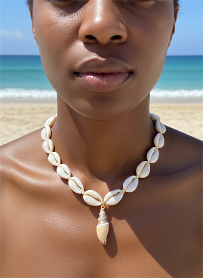 Doğal Deniz Kabuğu Kolye Afrika Haritalı Gümüş Uçlu Cowrie Shell Choker Kolye